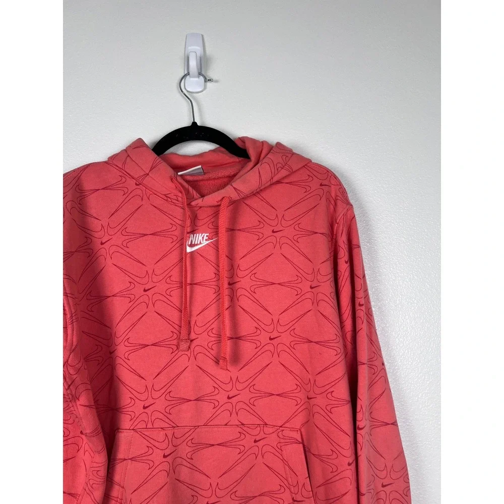 Nike Mens All Over Swoosh‎ Logo Print Hoodie Orange Pullover Sweatshirt M